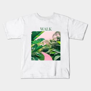 Tropical Walk - Jungle Vibes Tee, Exotic Nature-inspired Shirt, Wanderlust T-shirt, Aesthetic Jungle Design, Pink and Green Tee Kids T-Shirt